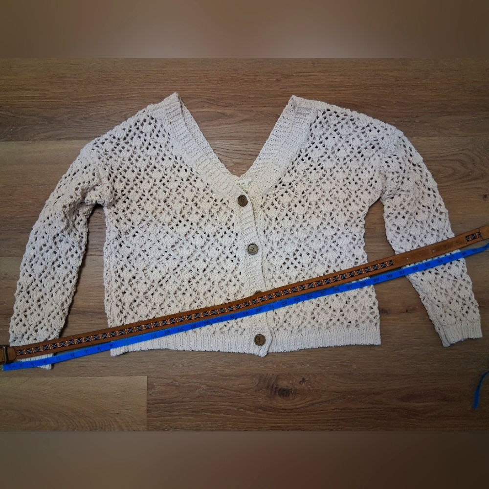 Artelier Cream Open-Knit Cardigan, Size Medium - Picture 7 of 8